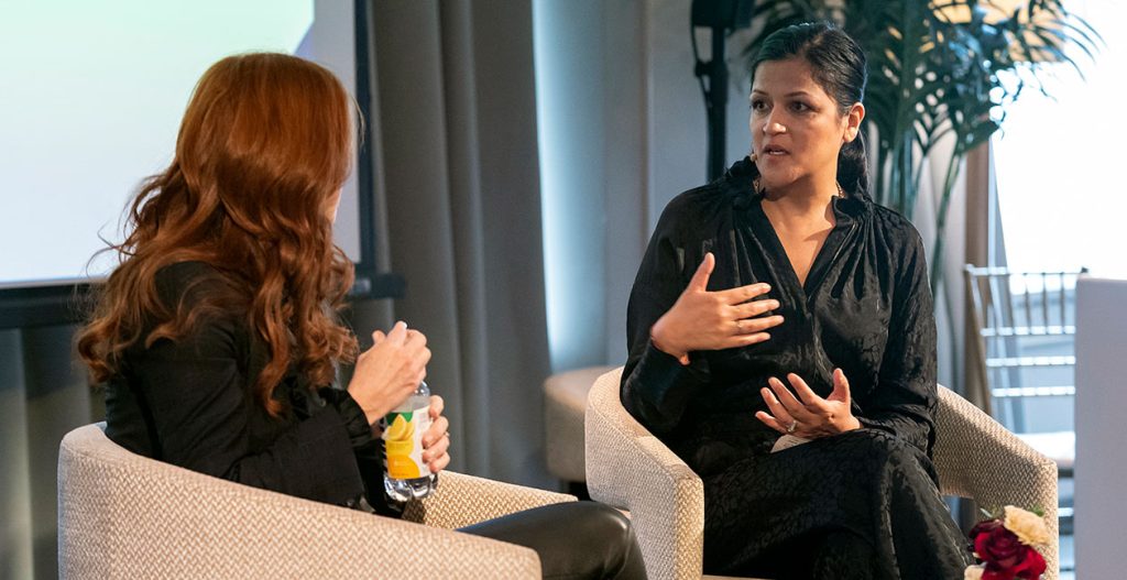 Anjali Kumar in conversation with Hint CEO and founder Kara Goldin at the Women and Worth Summit 2020.