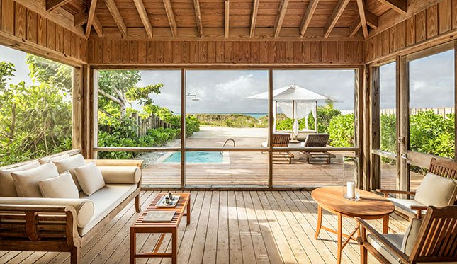 Beach villas at Como Parrot Cay include plunge pools and private access to the beach.