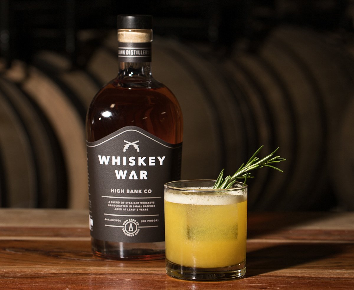 High Bank’s Whiskey War Barrel Proof was voted best blended whiskey in America for 2021 by the San Francisco World Spirits Competition. Photo courtesy of High Bank Distillery Co.