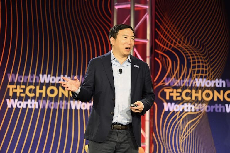 Andrew Yang speaking at the Techonomy 23 conference