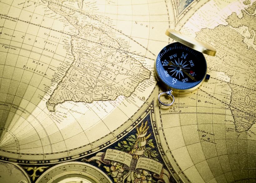Old fashioned map and compass