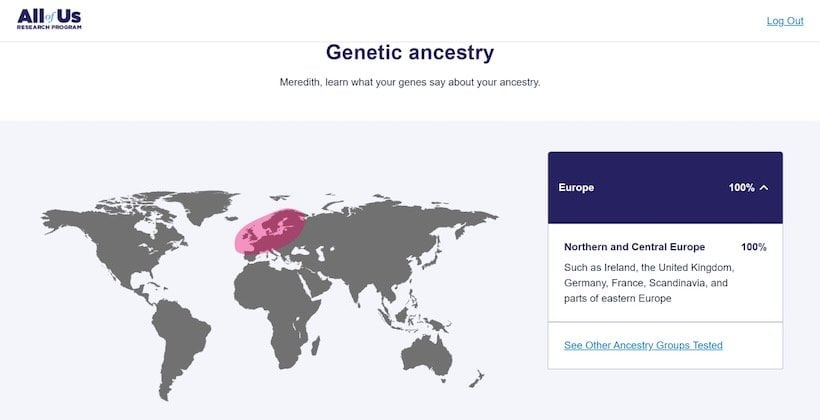 genetic ancestry screenshot